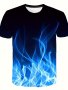 Blue Flame 3D Print Boys Creative T-Shirt Casual Lightweight Comfy Short Sleeve Tee Tops Boys Clothes For Summer