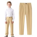 Hileelang 1PC Teen Boys Girls School Uniform Pants Khaki Kids Wrinkle-free Dress Slacks Elastic Back Waist Classic Fit Pull-on T