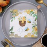 20PCS SET Spring Day Theme Party Bee Flower Grass Printed Napkin Face Towel Restaurant Holiday Party Gathering Decoration Diy Ma
