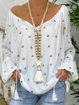 Plus Size Polka Dot Pattern Tie Neck Blouse Elegant Long Sleeve Loose Blouse For Spring & Fall Women's Plus Size Clothing