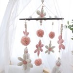 Cot Mobile Pink Flower And Pom Poms