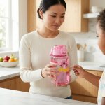 Dual-compartment Kids Water Bottle With Straws - Blue