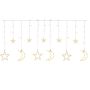 Indoor LED 3M Curtain 12 Stars And Moon Fairy Lights Warm White