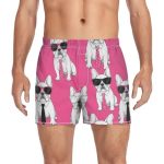 J Joysay Fashion Dog Sunglasses Pink Pattern Men's Cotton Boxer Shorts Breathable Loose Fit Underwear Button Fly Novelty Printed