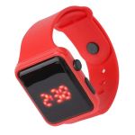 Digital Sport Watch For Kids LED Quadrate Shape Backlight Leisure Red