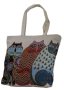 Fino Maxi Canvas Tote Bag With Cats Print Design - Beige