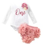 White Lace Birthday Romper With Lace Bloomer