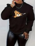 Bear Print Pullover Sweatshirt Women's Casual Long Sleeve Crew Neck Sweatshirt For Fall & Winter Women's Clothing