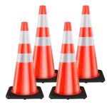 Reliancer 4 Pack 36" Traffic Cones Weighted Parking Cones Orange Road Safety Cone W dual Reflective Collars Heavy Duty Construct