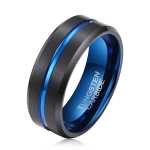 Men's Blue Groove Matte Black Tungsten Ring OY-R-091 - 11