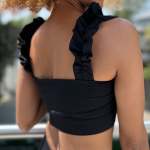 Belle Delicate Crop Top Black - L Black