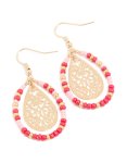 Goldair Gold Red Beaded Filigree Circular Earrings