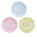 3PCS Adorable Polka Dot Printed Shower Caps Waterproof Bath Caps Plastic Reusable Shower Caps Elastic Band Bath Hair Hat For Wom