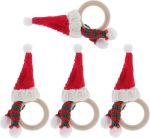 4PCS Christmas Napkin Rings Set Santa Hat Shape With Red Green Scarf