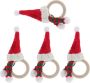 4PCS Christmas Napkin Rings Set Santa Hat Shape With Red Green Scarf