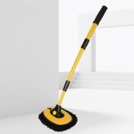 Retractable Curved Rod Soft Fur Car Wash Mop Yellow Black