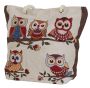 Fino Maxi Canvas Tote Bag With Owls Print Design - Beige