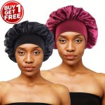 2PCS Satin Bonnet Night Sleep Hair Caps Silky Bonnet Satin Double Layer Adjustable Head Cover Hats For All Hair Types Hair Styli