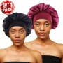 2pcs Satin Bonnet Night Sleep Hair Caps Silky Bonnet Satin Double Layer Adjustable Head Cover Hats For All Hair Types Hair Styling Accessories