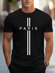 Paris" Alphabet Print Men's Crew Neck Short Sleeve T-Shirt Casual Summer T-Shirt For Daily Wear And Vacation Resorts