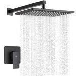 Pop Sanitaryware Matte Black Shower Faucet Set Bathroom Rainfall Shower System With Stainless Steel Metal Showerhead Single Func