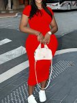 Slim Solid Crew Neck Dress Casual Short Sleeve Dress For Spring & Summer Women's Clothing
