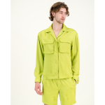 Satin Shacket In Acid Lime - XS
