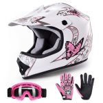 Tct-motorparts Pink Butterfly Girl Dot Kids Youth Motocross Helmets Atv Off-road Dirt Bike Motorcycle Full Face Helmet+gloves+go