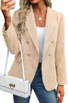 Elleven Womens Tweed Blazers Business Casual Long Sleeve Double Breasted Bottons Jackets Work Suit Slim Fit Dressy Elegant Pocke