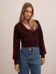 Florence Knitted Wrap Sweater - L Elderberry