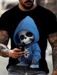 Creative Skull Print T-Shirt Men's Comfy Short Sleeve Crew Neck Tee Men's Clothing For Summer Outdoor Activity