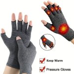 1 Pair Grey Color Half Finger Gloves Wrist Support Joint Protection Gloves Autumn Winter Coldproof Split Finger Gloves
