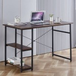Compact Industrial Wooden Computer Desk With Shelves - Walnut + White