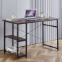 Compact Industrial Wooden Computer Desk With Shelves - Walnut + White