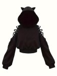 Halloween Gothic Cat Ear Hoodie Cosplay Crop Sweatshirt Women's Clothing