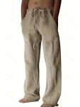 Loose Fit Woven Casual Cotton Pants Men's Boho Style Waist Drawstring Comfy Pants