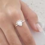 Starla 925 Sterling Silver Fire Snow Synthetic Opal Pear Ring - Size 7