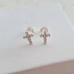 Evangeline 925 Sterling Silver Cz Crystal Cross Earrings Size: 6X8MM