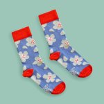 Ladies' 70S Floral Socks Assorted Colours - Ocean Blue And Orange