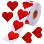 500PCS Valentines Glitter Red Heart Stickers - 2.54 Cm Heart Decorative Labels Valentine's Day Love Decorations For Wedding Anni