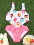 Yummy Doughnut Graphic 1-PIECE Swimsuit Girls Bathing Suit Summer Clothes Gift