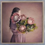 Protea Girl 2 Art Print - 30 X 30CM Framed Canvas With Natural Wood Frame