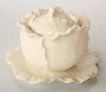 3 Piece White Cabbage Shaped Bowl With Lid & Plate 17X30CM