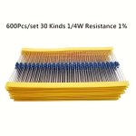 600PCS LOT 1 4W Metal Film Resistor Kit 1% Resistor Assorted Kit Set 10 -1M Ohm Hm Resistance Pack 30 Values Each 20PCS