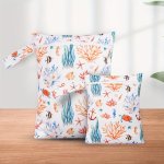 2PCS Waterproof Reusable Wet Bags Wet Dry Bags For Cloth Diapers&breast Pump Parts With Two Zippered Pockets & Handle Beach Pool