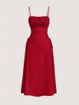 Square Neck Side Tie Dress Sexy Solid Backless Spaghetti Strap Ruched Cami Dress Women's Clothing