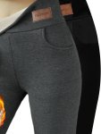 2 Packs Pocket Plush Lined Tights Opaque Thermal Pants High Waisted Elastic Leggings Pants Women's Stockings & Hosiery