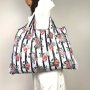 Waterproof Large Capacity Portable Lightweight Shopping Bag With Inner Bag White Bottom Rose Printed Pattern Outdoor Camping Travel Luggage Bag