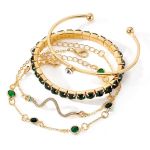 4 Pieces Emerald Style Bracelets Set Cubic Zirconia Chain Adjustable Jewelry