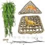 Muyg Bearded Dragon Hammock Lizard Lounger Natural Seagrass Reptile Hammocks With Hanging Plants Climbing Jungle Vines Flexible Leaves Habitat Decorat